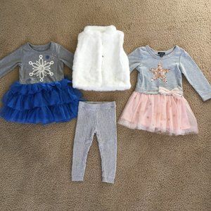 Toddler Girls 4pc Bundle Dresses, Pants, Vest 2T